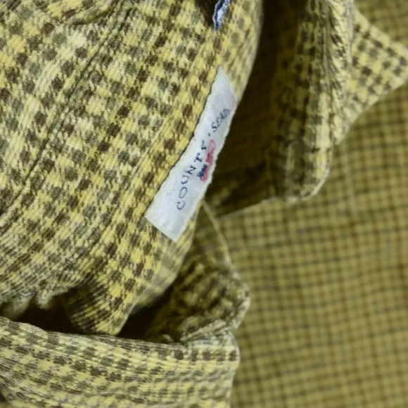 Vintage County Seat Rugged Wear Flannel Yellow Plaid Corduroy 90's Shacket Large - Picture 10 of 11